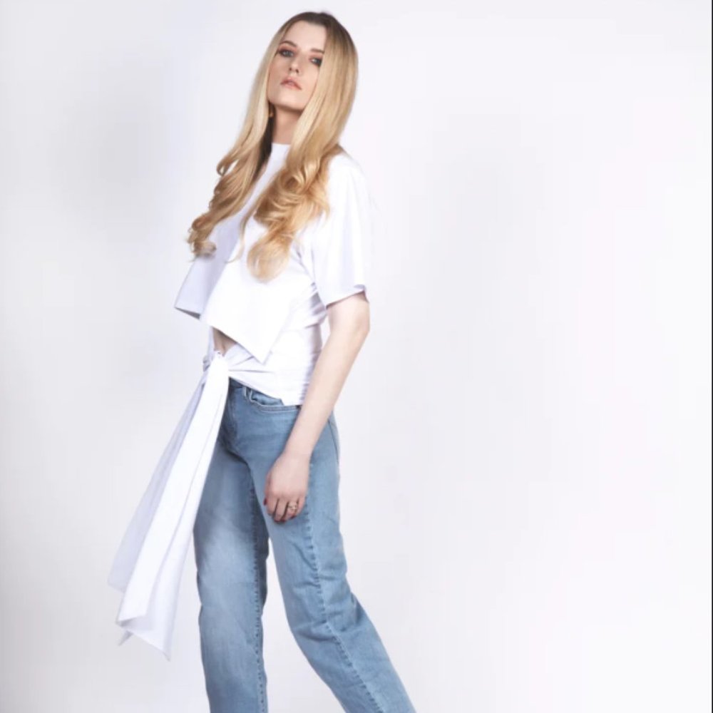 White tie-front oversized organic cotton shirt